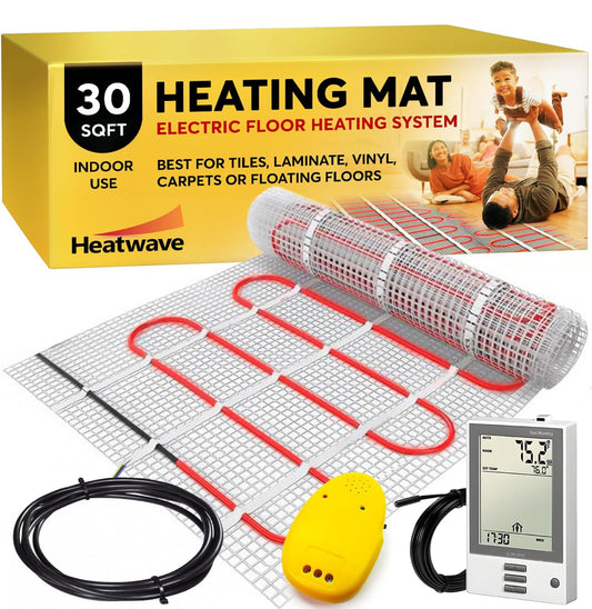 Sistema de calefacción por piso radiante eléctrico con termostato programable de 2.7 metros cuadrados