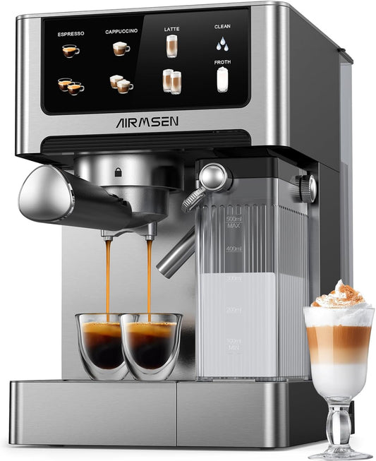 AIRMSEN Máquina de café expreso de 20 barras con espumador automático de leche