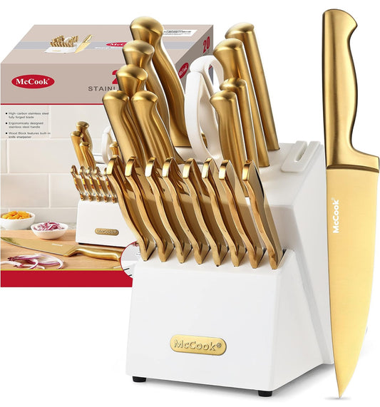 McCook® Juego de cuchillos de cocina, juego de cuchillos de acero inoxidable de titanio dorado