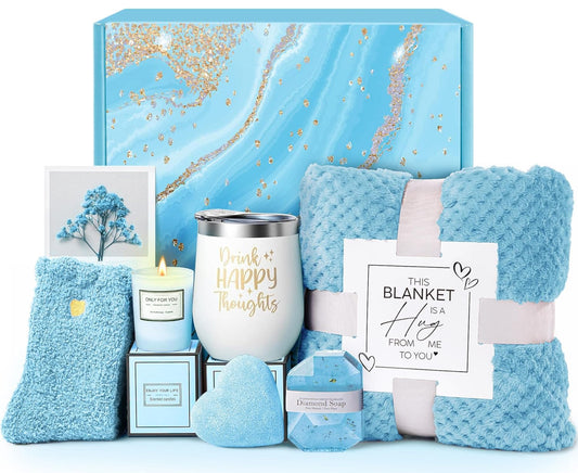 Regalos de Navidad para mujeres y madres, regalos de cuidado personal, cesta de regalo de spa oceánico de lujo con manta de franela