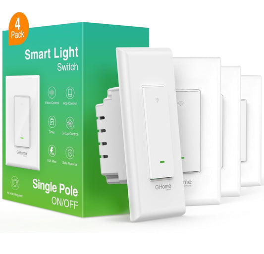 GHome Smart Interruptor, interruptor de luz Wi-Fi inteligente, Paquete de 4 pcs